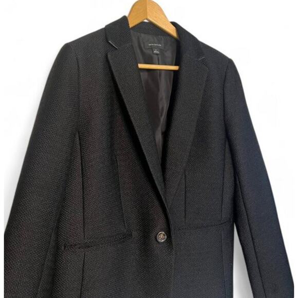 Ann Taylor Black Tweed One Button Blazer The Hutton Suit Jacket Textured Size 10 - Picture 1 of 10